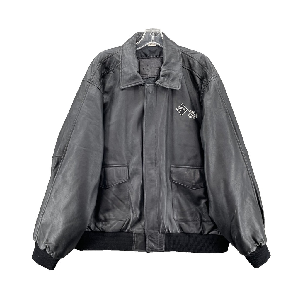 Leather Bomber Jacket Mens XL Black Moto 90s Grunge Biker Classic Aviator Street